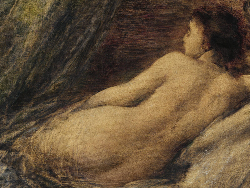Woman showing her nude bum. Reclining Nude (1874) by Henri Fant